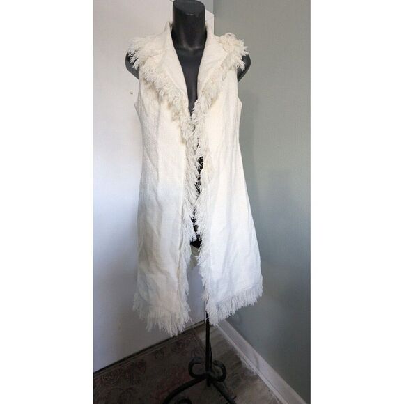 Penny Lane Coat Oatmeal Fuzzy Open Vest Sleeveless Women's S Festival Coquette - Picture 10 of 10